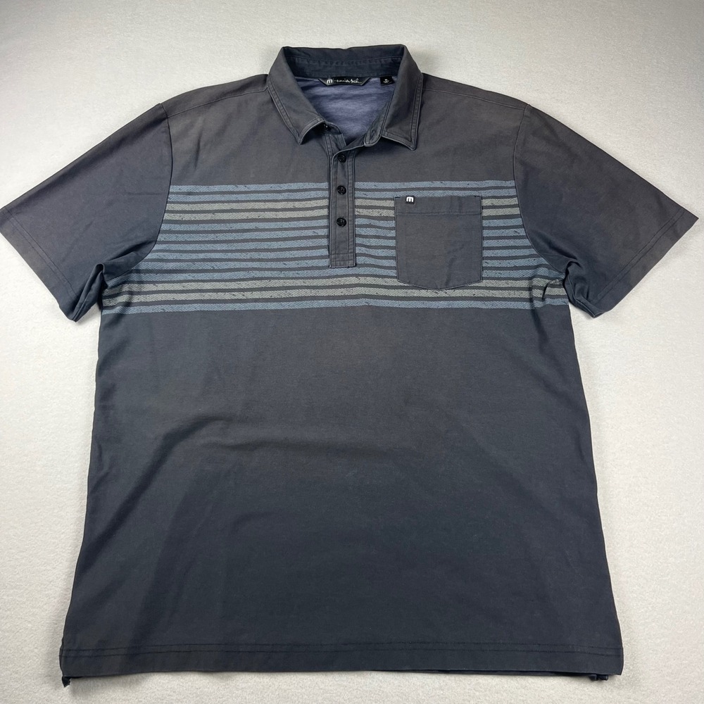 TravisMathew Mens XL Black Striped PimaCotton Blend Golf Polo Shirt Short Sleeve - Picture 3 of 8